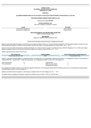 Miniature Celsius Holdings
 Rapport trimestriel 2022-q1