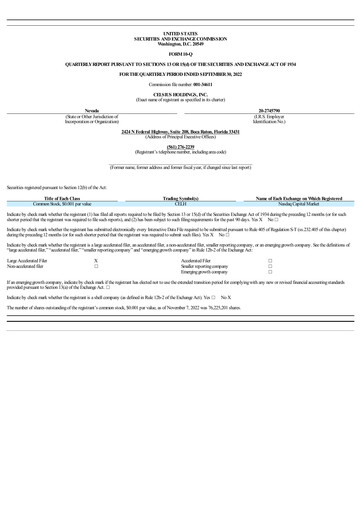 Miniature Celsius Holdings
 Rapport trimestriel 2022-q3