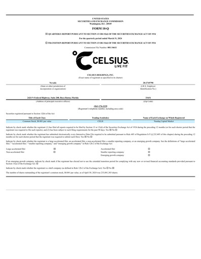 Miniature Celsius Holdings
 Rapport trimestriel 2024-q1