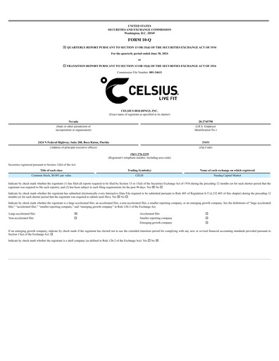 Miniature Celsius Holdings
 Rapport trimestriel 2024-q2