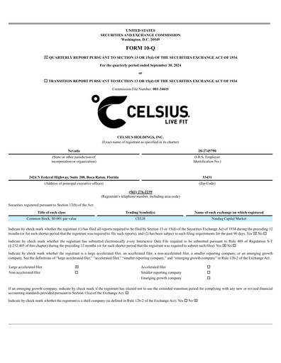 Miniature Celsius Holdings
 Rapport trimestriel 2024-q3