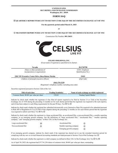 Miniature Celsius Holdings
 Rapport trimestriel 2025-q1