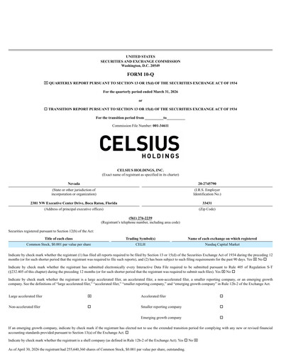 Miniature Celsius Holdings
 Rapport trimestriel 2026-q1