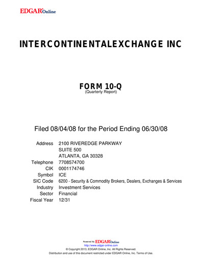 Thumbnail Intercontinental Exchange Quarterly Report 2008-q2