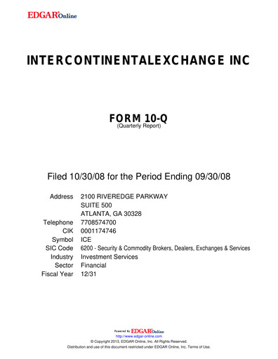 Thumbnail Intercontinental Exchange Quarterly Report 2008-q3