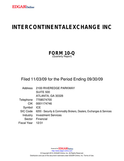 Thumbnail Intercontinental Exchange Quarterly Report 2009-q3