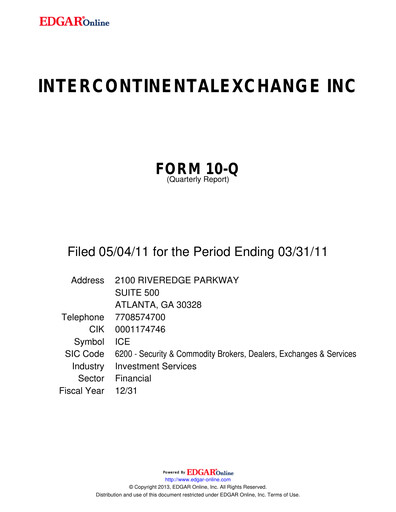 Thumbnail Intercontinental Exchange Quarterly Report 2011-q1