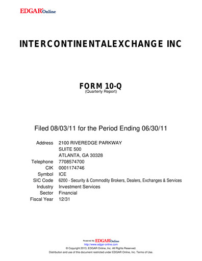 Thumbnail Intercontinental Exchange Quarterly Report 2011-q2