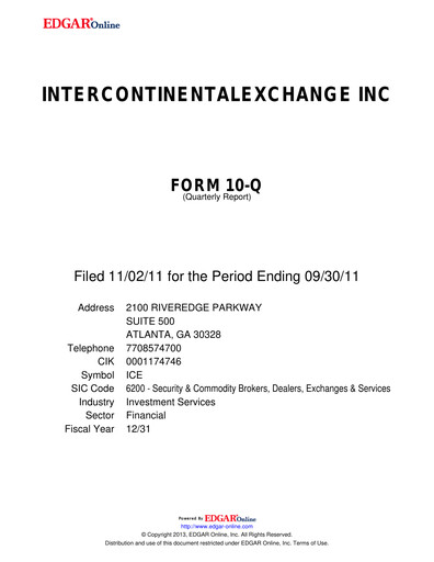 Thumbnail Intercontinental Exchange Quarterly Report 2011-q3