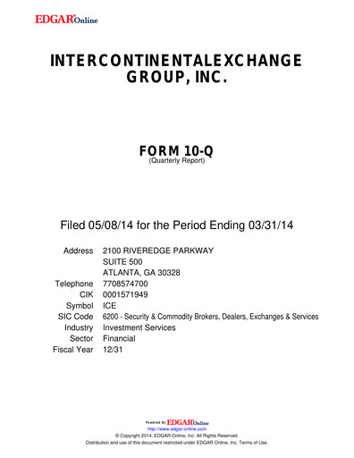 Thumbnail Intercontinental Exchange Quarterly Report 2014-q1
