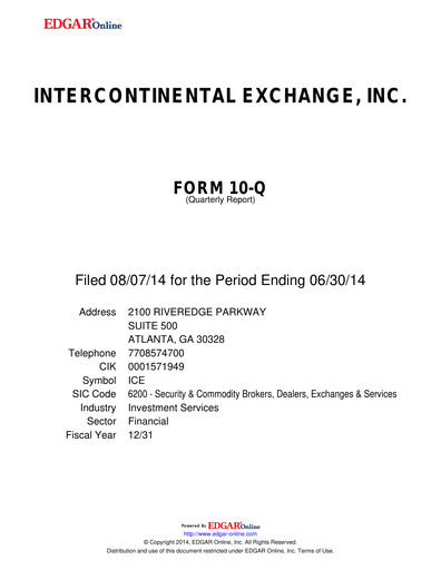 Thumbnail Intercontinental Exchange Quarterly Report 2014-q2