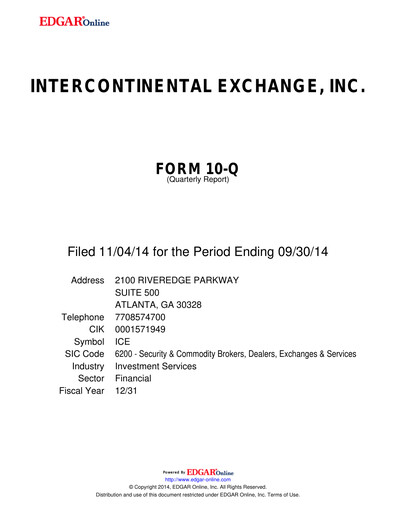 Thumbnail Intercontinental Exchange Quarterly Report 2014-q3