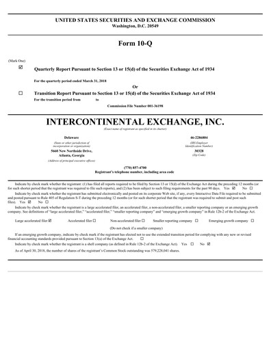 Thumbnail Intercontinental Exchange Quarterly Report 2018-q1