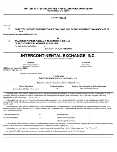 Thumbnail Intercontinental Exchange Quarterly Report 2020-q1