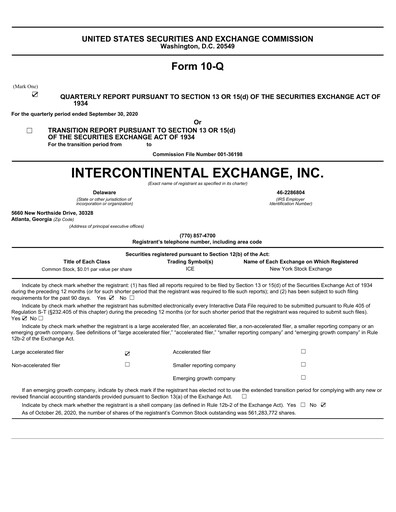 Thumbnail Intercontinental Exchange Quarterly Report 2020-q3