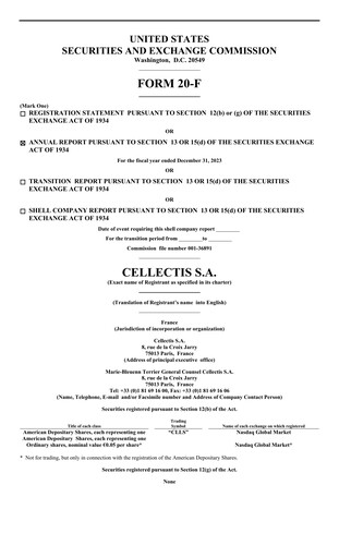 Thumbnail Cellectis Annual Report 2023