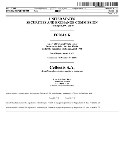 Thumbnail Cellectis Half-year Report 2022