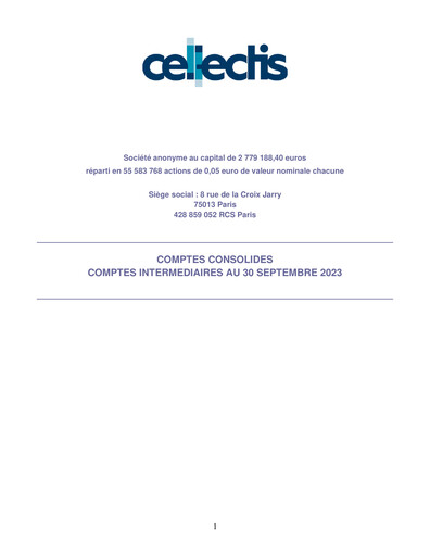 Thumbnail Cellectis Quarterly Report 2023-q3