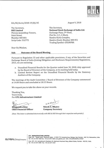 Thumbnail GTL Infrastructure Quarterly Report 2018-q1