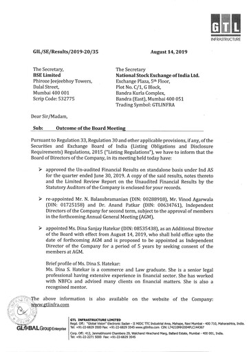 Thumbnail GTL Infrastructure Quarterly Report 2019-q1