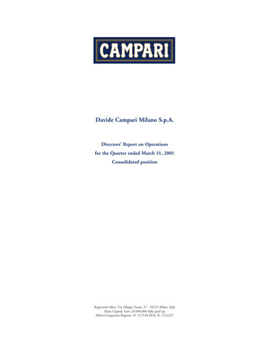 Thumbnail Davide Campari-Milano Quarterly Report 2001-q1