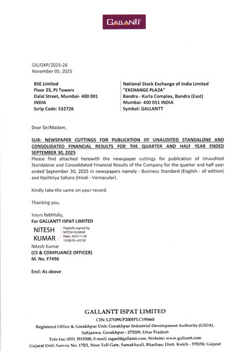 Thumbnail Gallantt Ispat Half-year Report 2025-h1