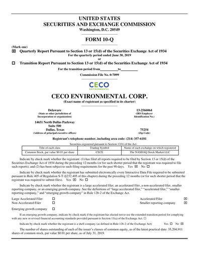 Thumbnail CECO Environmental
 Quarterly Report 2019-q2