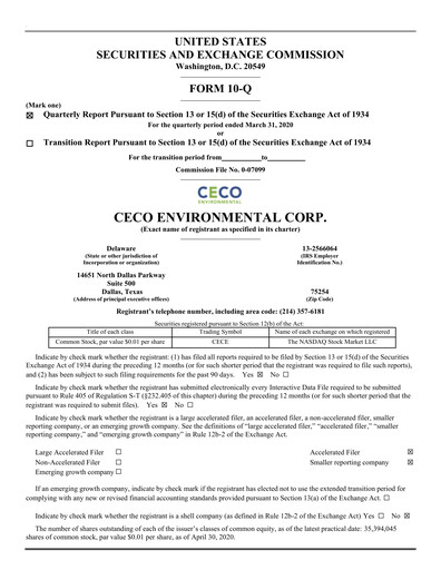 Thumbnail CECO Environmental
 Quarterly Report 2020-q1