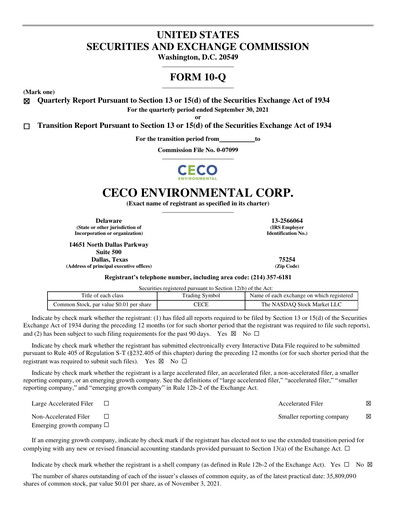 Thumbnail CECO Environmental
 Quarterly Report 2021-q3
