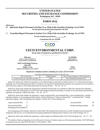 Thumbnail CECO Environmental
 Quarterly Report 2022-q3