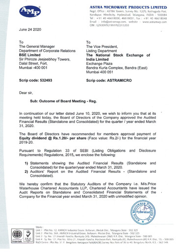 Thumbnail Astra Microwave Financial Report 2019-2020