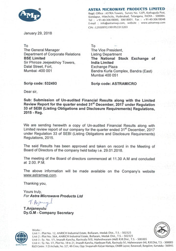 Thumbnail Astra Microwave Quarterly Report 2017-q3