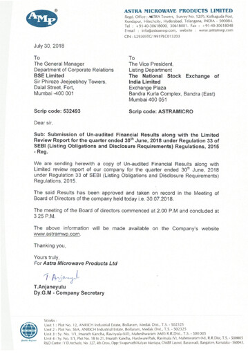 Thumbnail Astra Microwave Quarterly Report 2018-q1