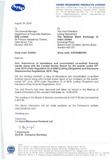 Thumbnail Astra Microwave Quarterly Report 2019-q1