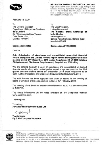 Thumbnail Astra Microwave Quarterly Report 2019-q3