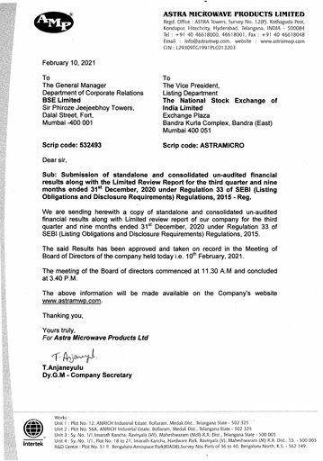 Thumbnail Astra Microwave Quarterly Report 2020-q3