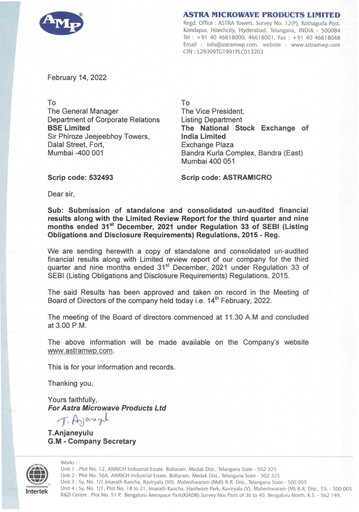 Thumbnail Astra Microwave Quarterly Report 2021-q3