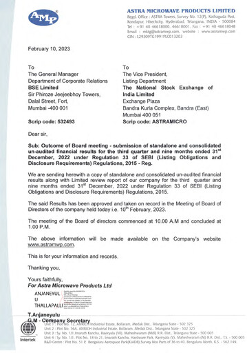 Thumbnail Astra Microwave Quarterly Report 2022-q3