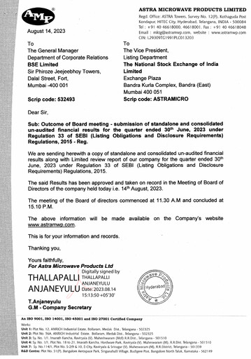 Thumbnail Astra Microwave Quarterly Report 2023-q1
