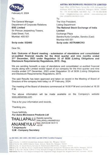 Thumbnail Astra Microwave Quarterly Report 2023-q3