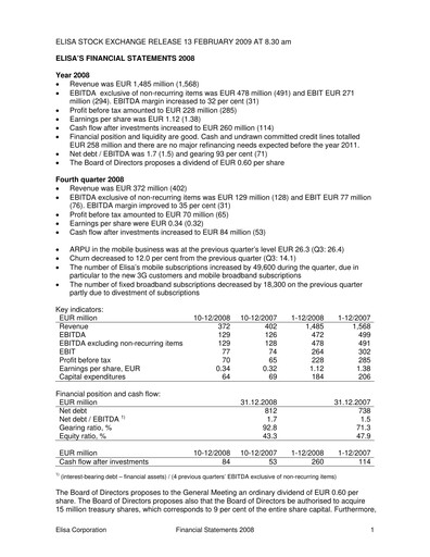 Thumbnail Elisa
 Financial Statement 2008