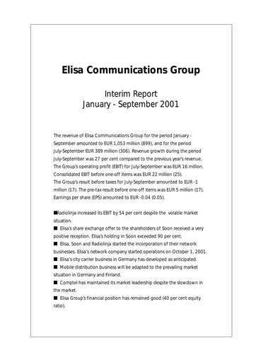 Thumbnail Elisa
 Quarterly Report 2001-q3