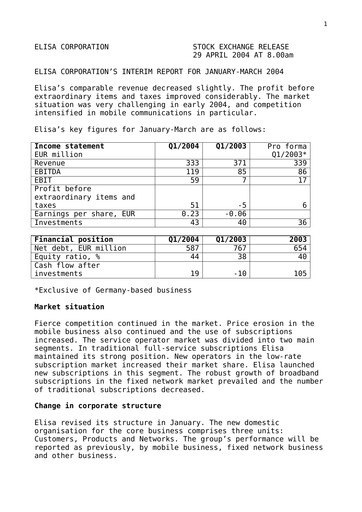 Thumbnail Elisa
 Quarterly Report 2004-q1