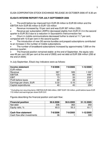 Thumbnail Elisa
 Quarterly Report 2006-q3