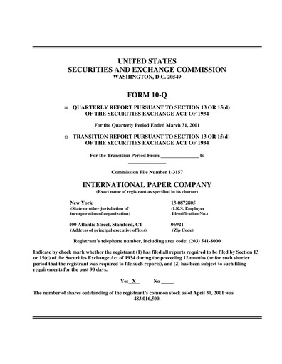 Thumbnail International Paper
 Quarterly Report 2001-q1