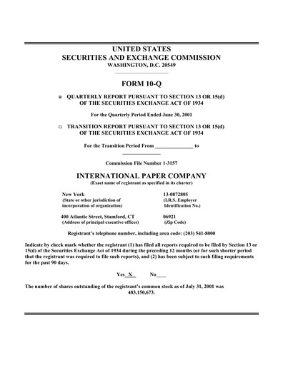 Thumbnail International Paper
 Quarterly Report 2001-q2