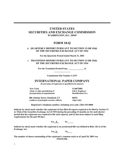 Thumbnail International Paper
 Quarterly Report 2003-q1