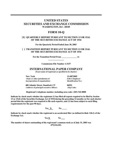 Thumbnail International Paper
 Quarterly Report 2003-q2