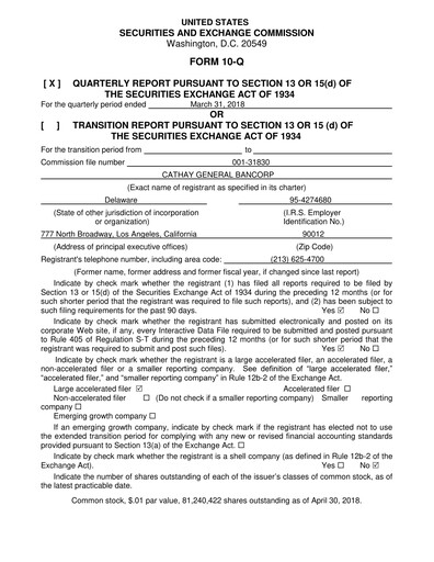 Thumbnail Cathay General Bancorp Quarterly Report 2018-q1