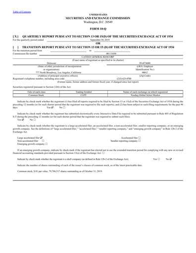 Thumbnail Cathay General Bancorp Quarterly Report 2019-q3